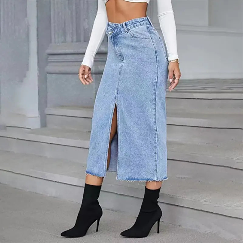 Y2K Fashion Midi Skirt with Irregular Waistband