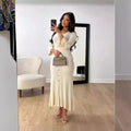 Long Slim V-Neck Pleated Dress