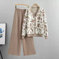Women’s Luxury Leopard Print Cardigan & Solid Pants Two-Piece Set