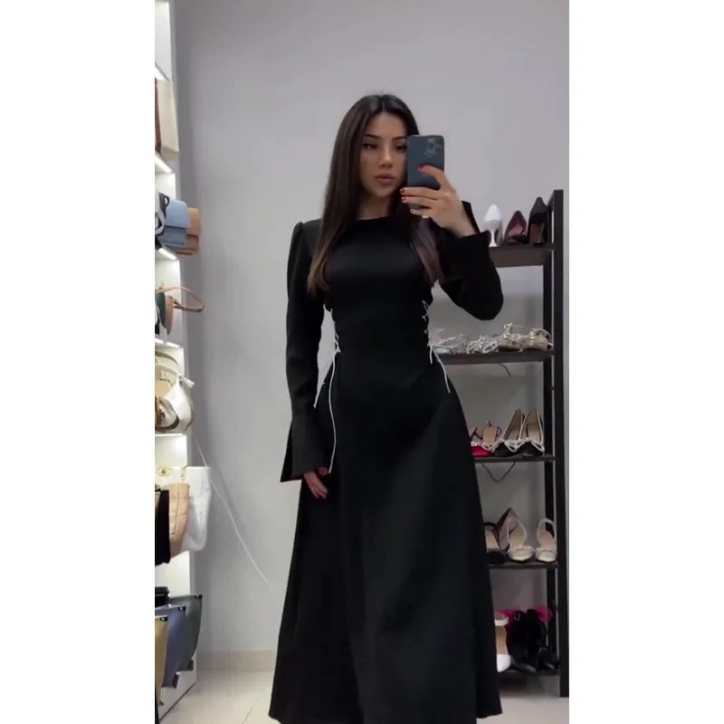 Women’s Elegant Black Long Sleeve Maxi Dress