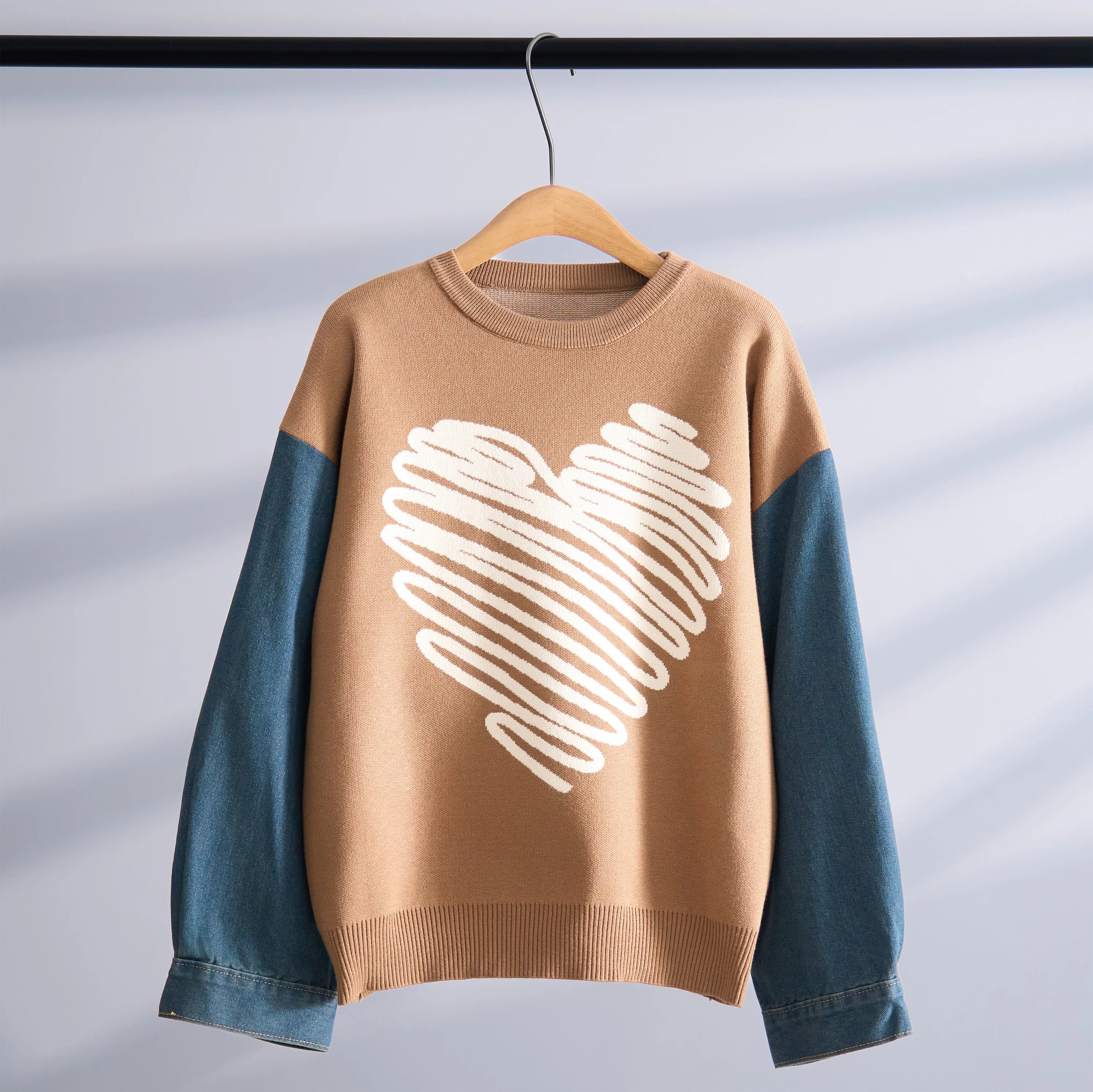 Women’s Oversized Thick Knit Denim-Style Sweater