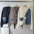 Women’s Denim Patchwork Knit Cardigan