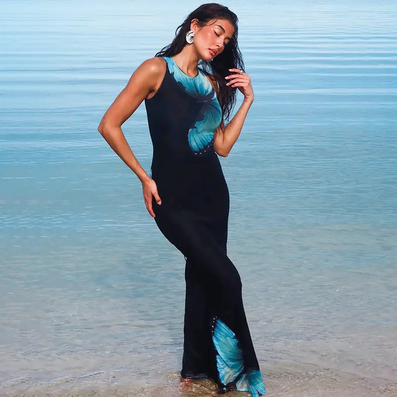 Sleeveless Slant Shoulder Crop Top and Skirt 2-Piece Set