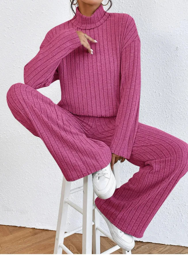 Women’s High-Waist Wide-Leg Knitted Trousers Set