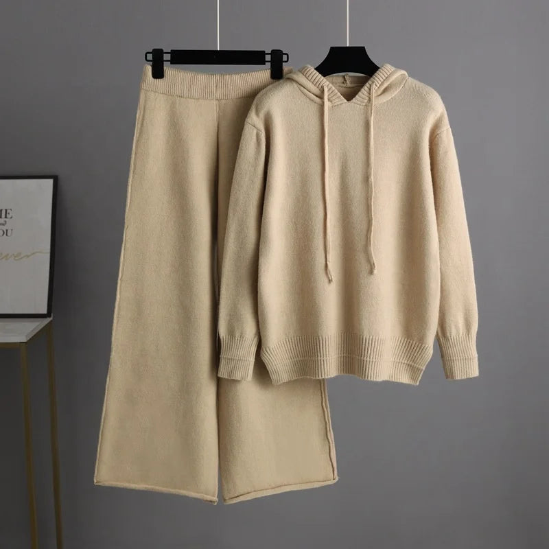 Women’s Casual Knitted Hooded Set