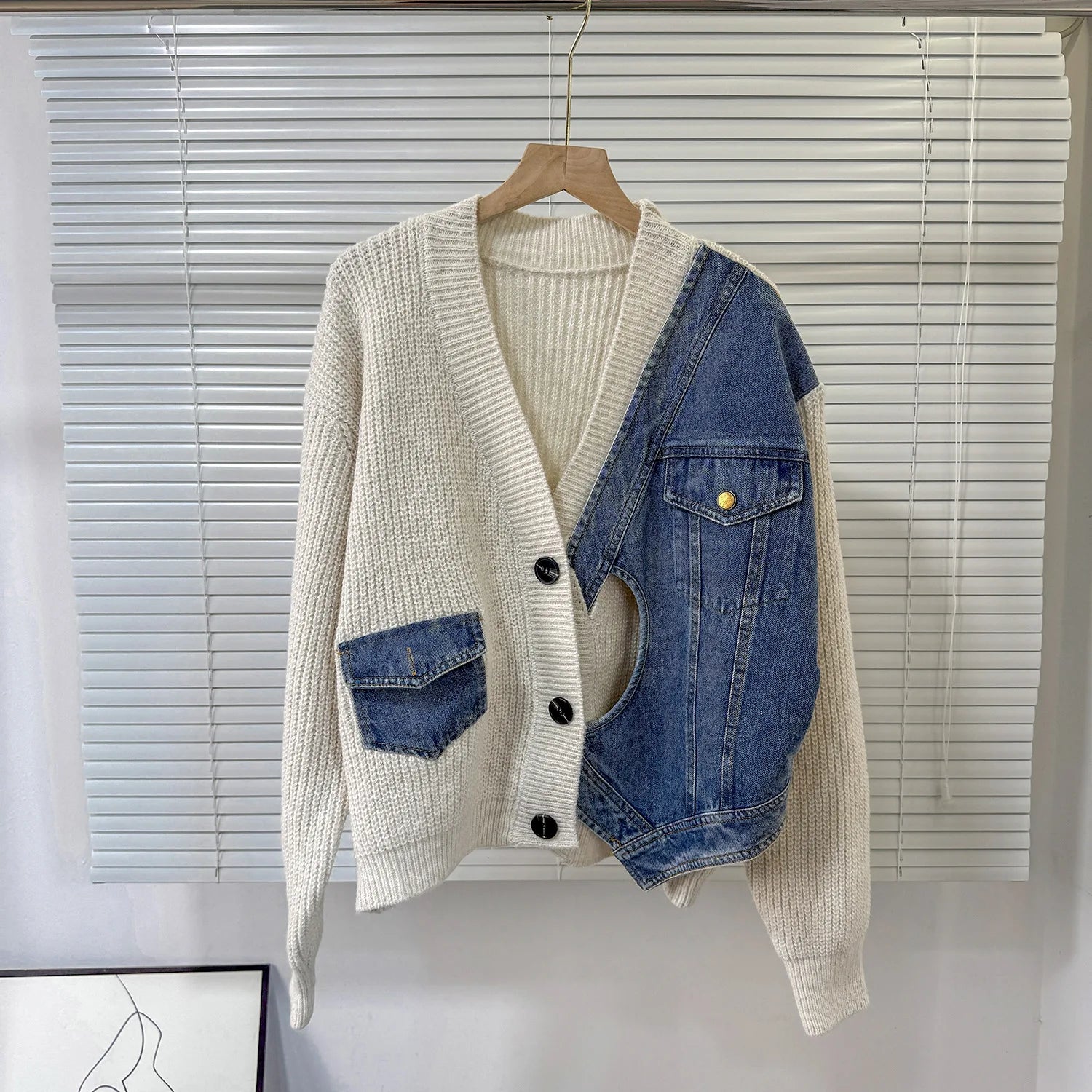 Women’s Denim Patchwork Knit Cardigan