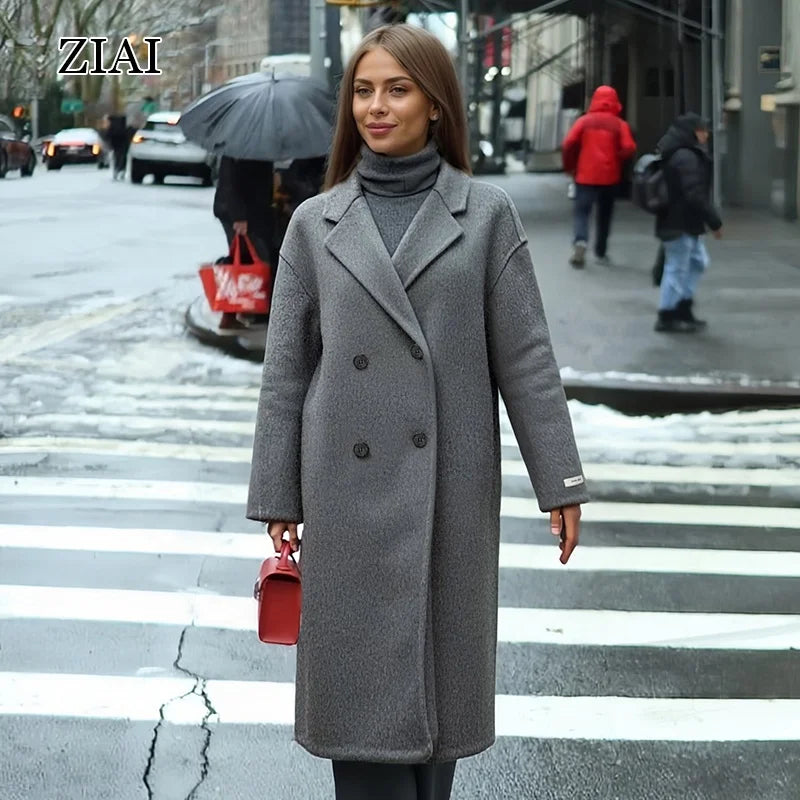 Women’s Long Gray Wool Peacoat