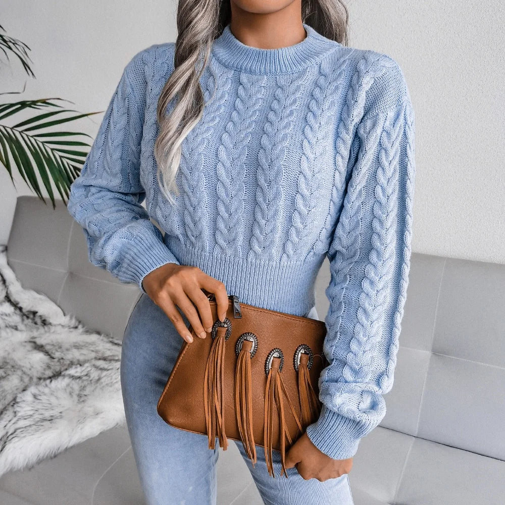 Women’s Twisted Waist Knitted Cropped Sweater