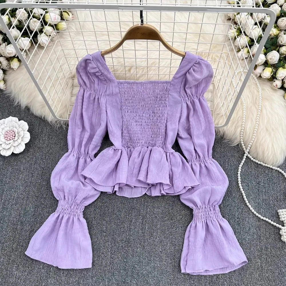 Ruffled Flared Sleeve Top