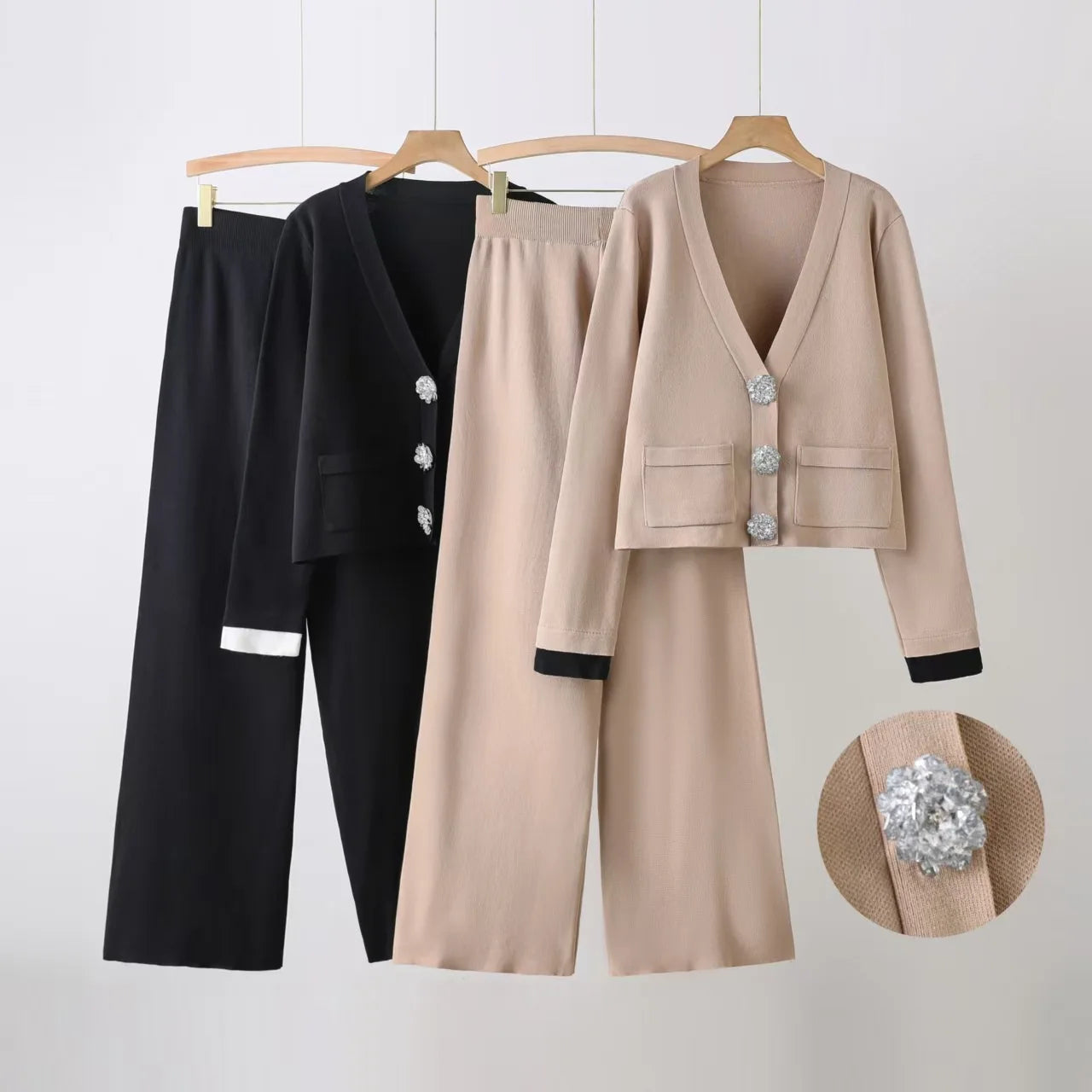 Women’s Chic Knit Two-Piece Set with Wide-Leg Pants