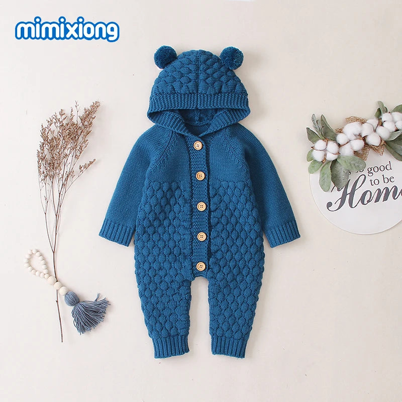 Ultra-Soft Knitted Baby Romper with Hoodie