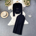 Women’s V-Neck Knit Cardigan & High-Waist Skirt Set