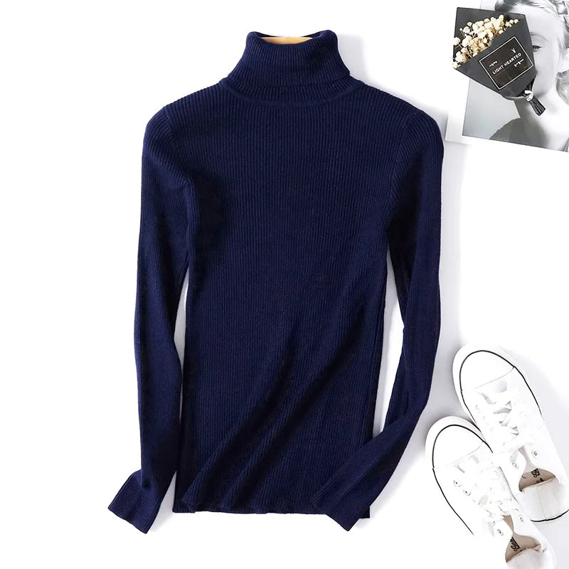 Women’s Turtleneck Color Block Knitted Pullover Sweater