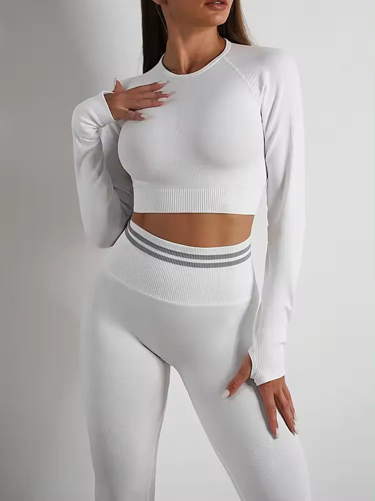 Hot Selling Breathable Yoga Fitness Shirts and Tops Running Gym Athletic Seamless Yoga Push Up Leggings Yoga Wear Crop Tops