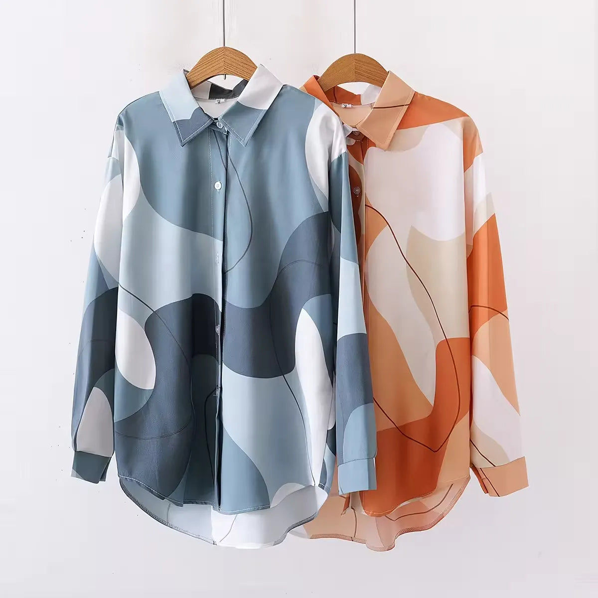 New Floral Print Loose Lapel Long-Sleeved Fashion Shirt