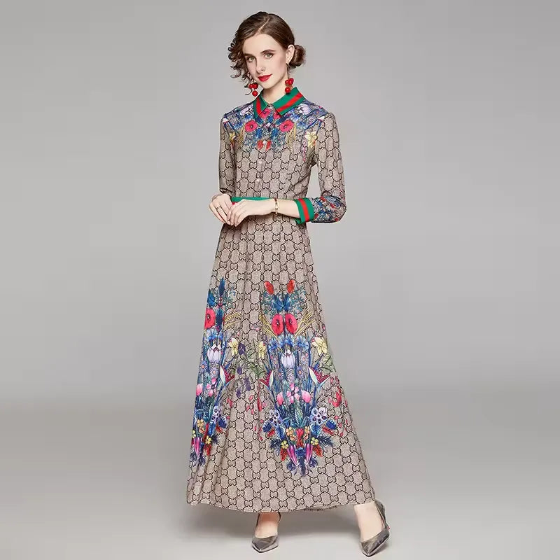 Fashion Office Ladies Brand Positioning Printed Dress Brand Socialite Party Maxi Casual Dress