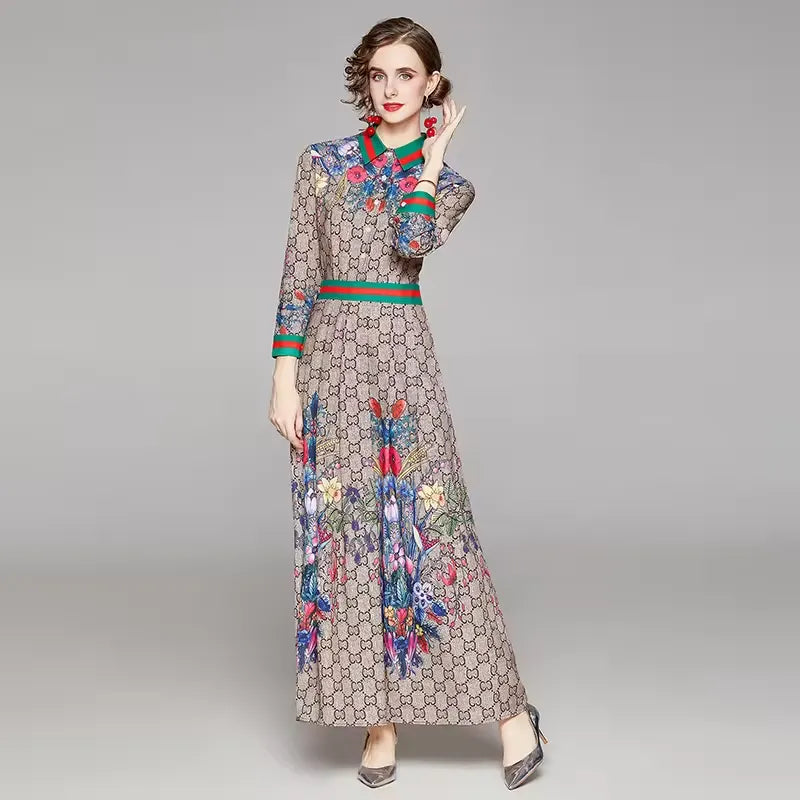 Fashion Office Ladies Brand Positioning Printed Dress Brand Socialite Party Maxi Casual Dress