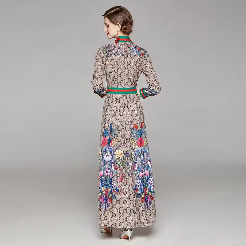 Fashion Office Ladies Brand Positioning Printed Dress Brand Socialite Party Maxi Casual Dress
