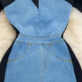 Short Sleeve O-neck Solid A-line Dress Summer Contrast Color Denim High Waist Midi Dress Ladies Casual Dress Clothes Women
