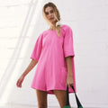 Women Short Sleeve Wide Leg Jumpsuit With Pockets Summer Oversized Backless Casual Loose Shorts Rompers
