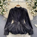 Retro Women's Fold-Waist Slimming Lotus Leaf Swing Top