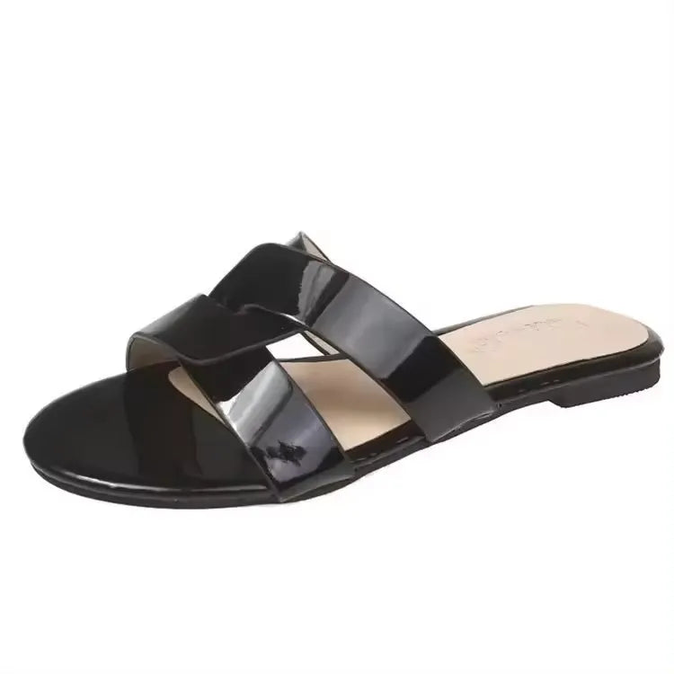 Summer leisure solid color hollow out women indoor outdoor flat slippers