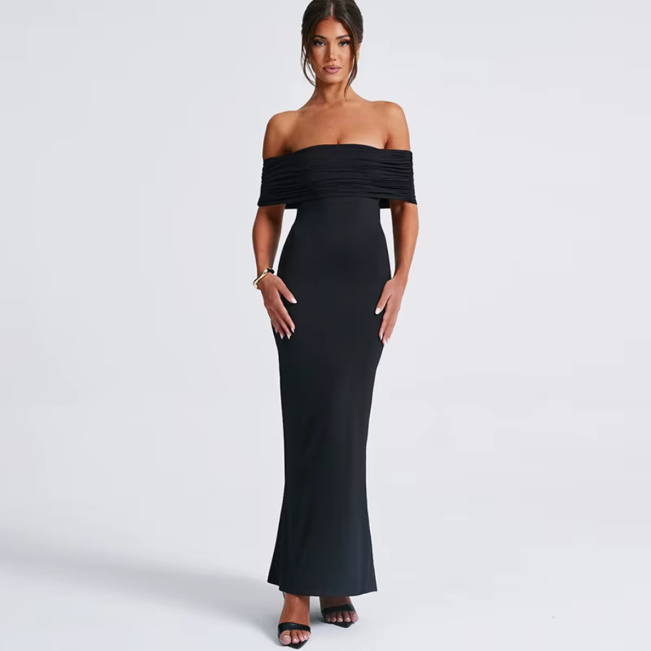 Off Shoulder Slash Neck Midi Long Dress