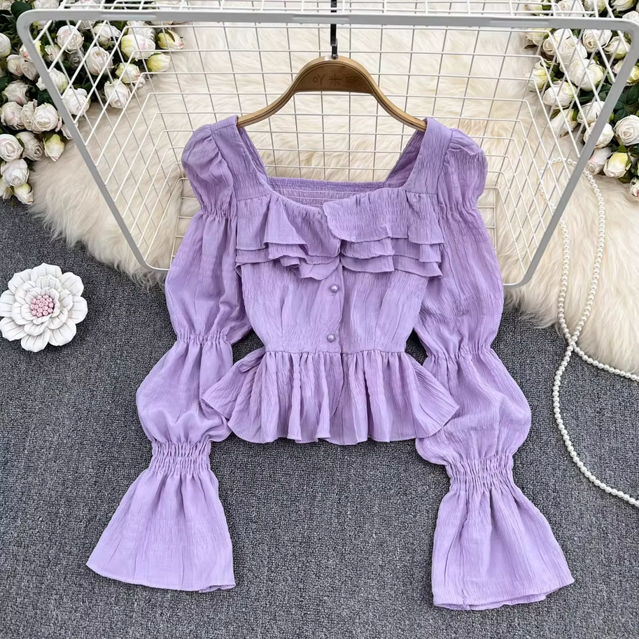 Ruffled Flared Sleeve Top