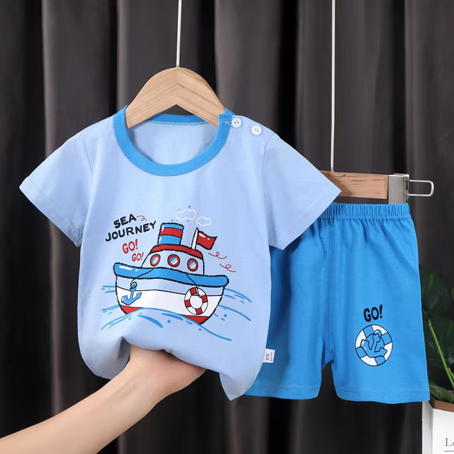 Kids' Short Sleeve Cotton 2-Piece Suit