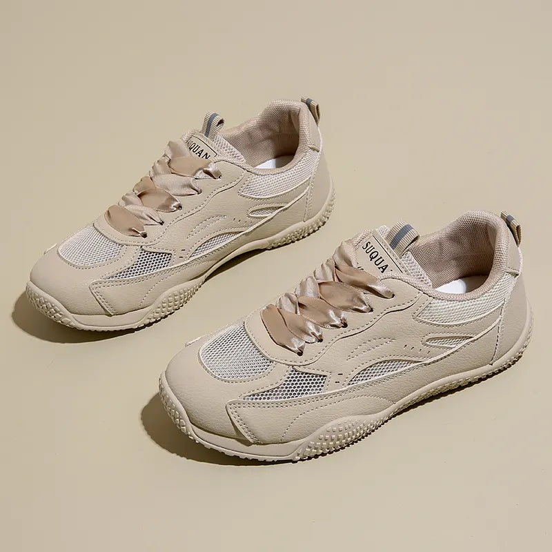 American Style Large Size White Sneakers Women Breathable Soft EVA Sports Flat Shoes Lace-Up Winter