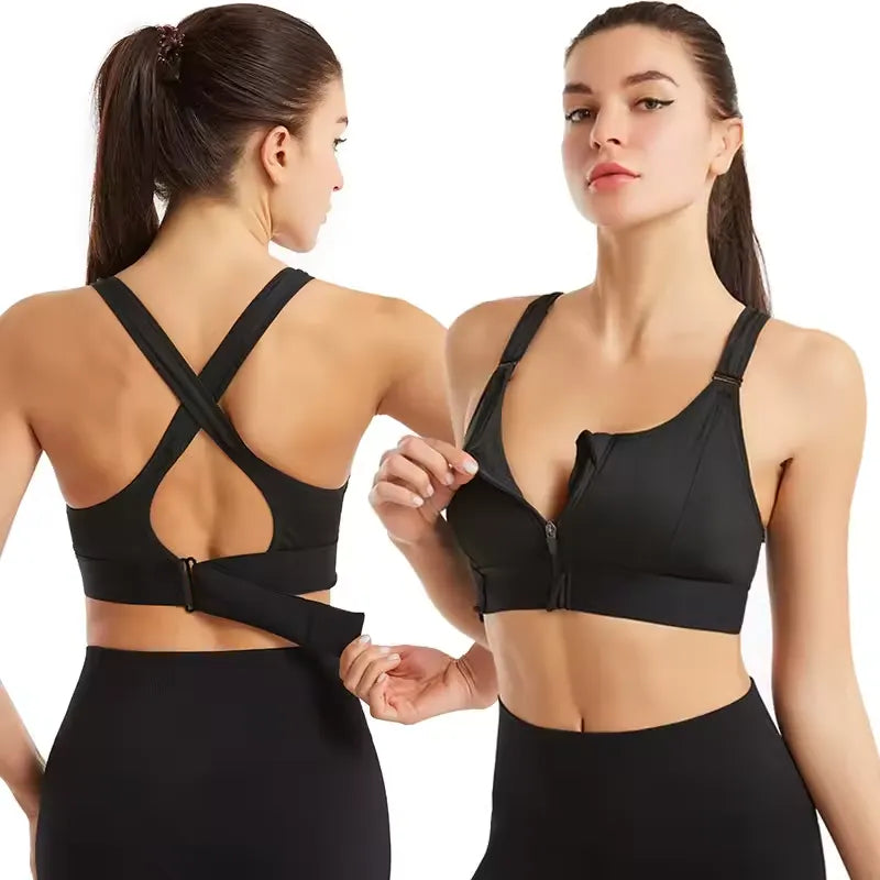 Newest Summer Training Sexy Crossed Backless Sports Bra Adjustable Strap Zipper Yoga Bra Running Sports Bras for Women