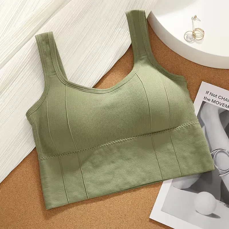 Sports Women Crop Top Beauty Back Tank Top Padded Bra Casual Slim Streetwear Female Vest Underwear Women Camisole Removable Pads
