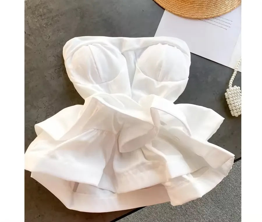 Strapless Collar Crop Blouse