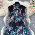 new elegant heavy industry embroidery mesh stitching maxi dress