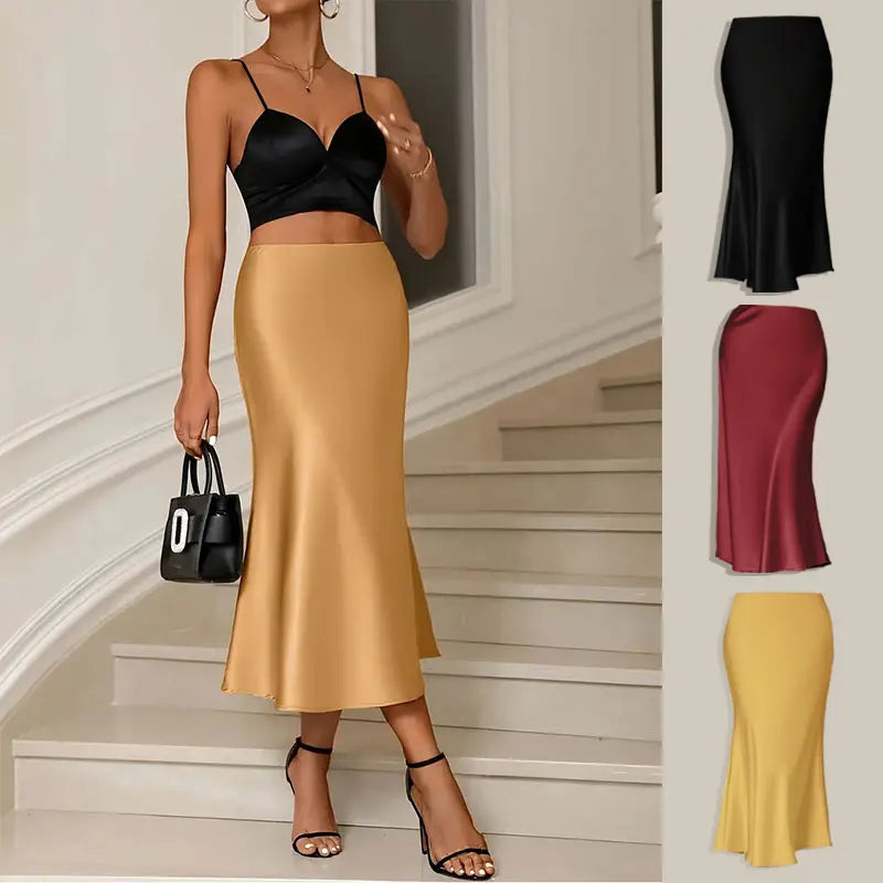 Elegant Solid Midi Skirt