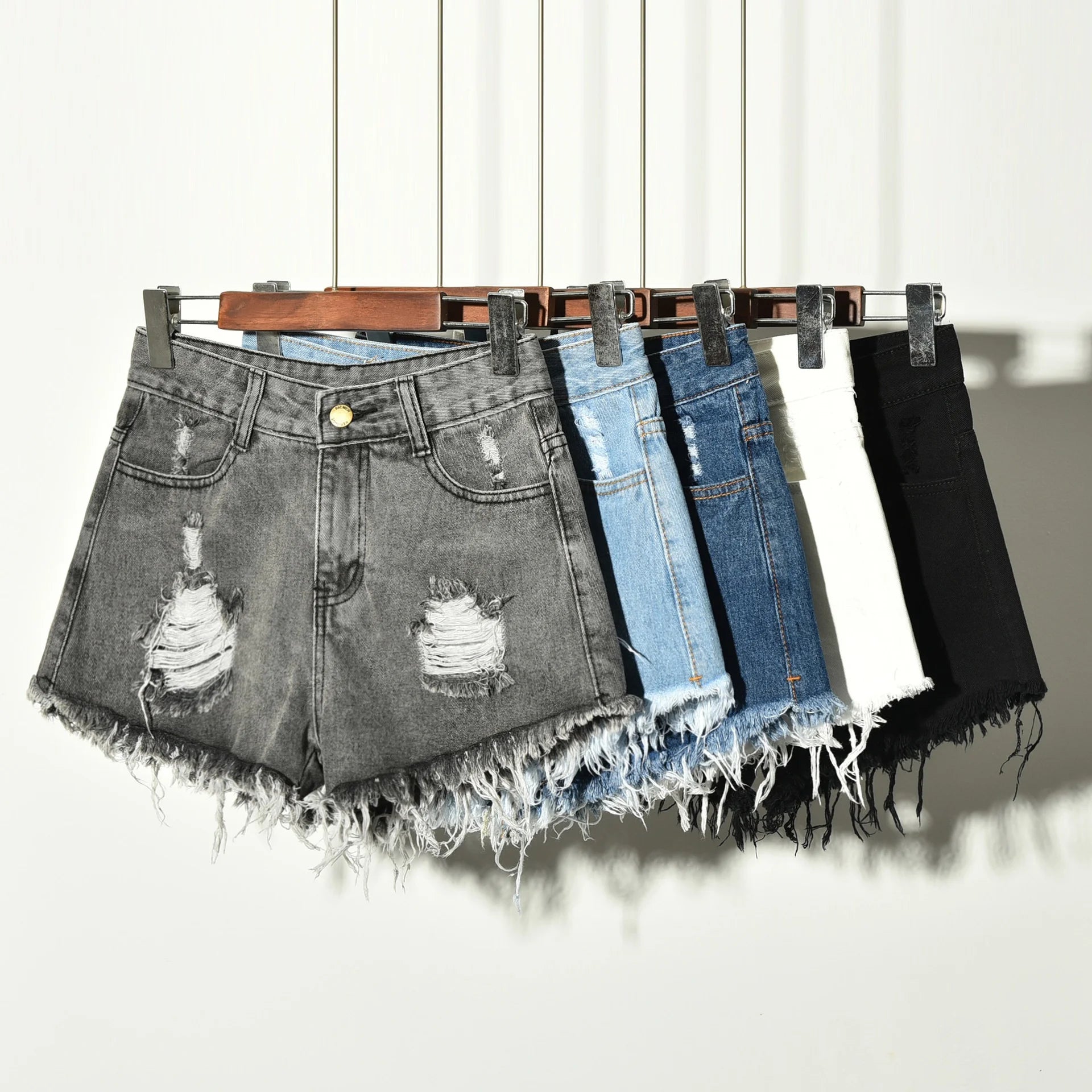 High-Waisted Stretch Denim Shorts