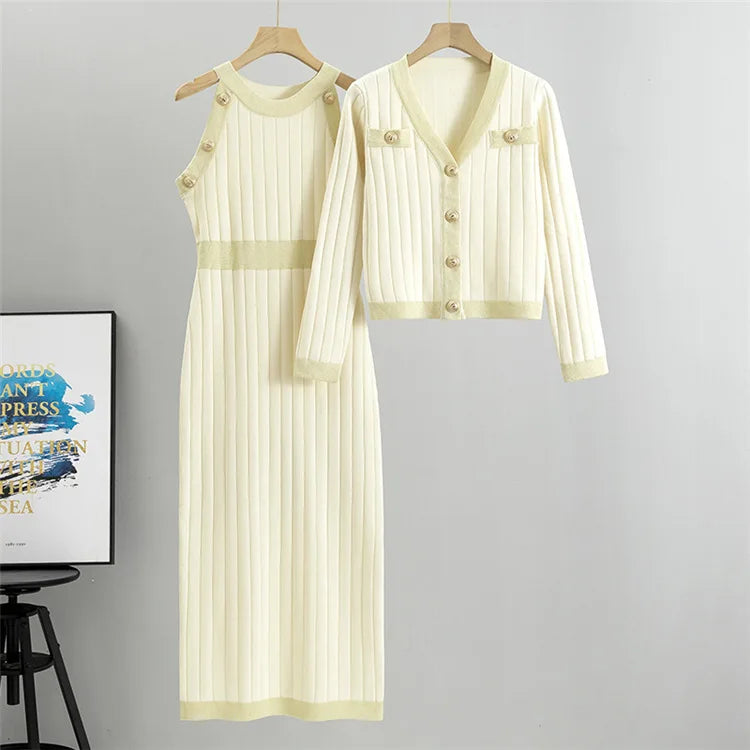 Women’s V-Neck Cardigan & Dress Set