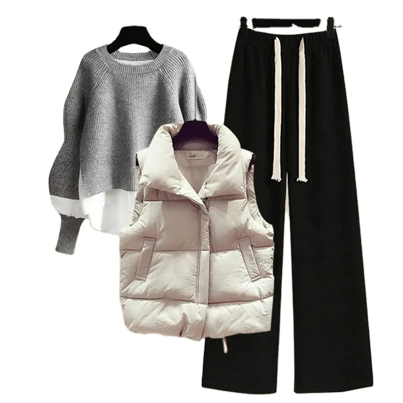 Women’s Three-Piece Thick Knit Sweater and Loose Pant Set