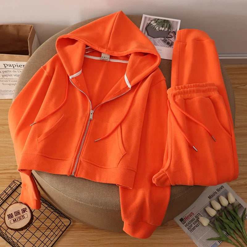 New Short Zipper Sweater Women's Suit sport set for winter season