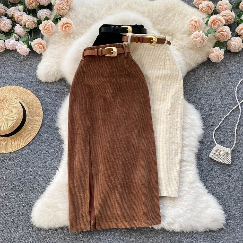Women Thickened High Waist A- Line Skirts for Winter