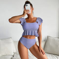 Striped Ruffle High Waist Backless Bikini Swimsuit