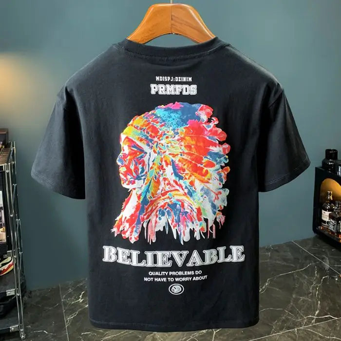 Oversized Cotton Tee with 3D Embroidered Indian-Inspired Print