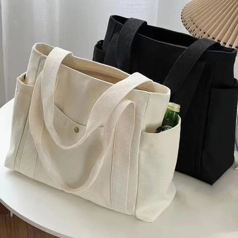 Outdoor Travel Multi-Pocket Cotton Canvas Tote Bag
