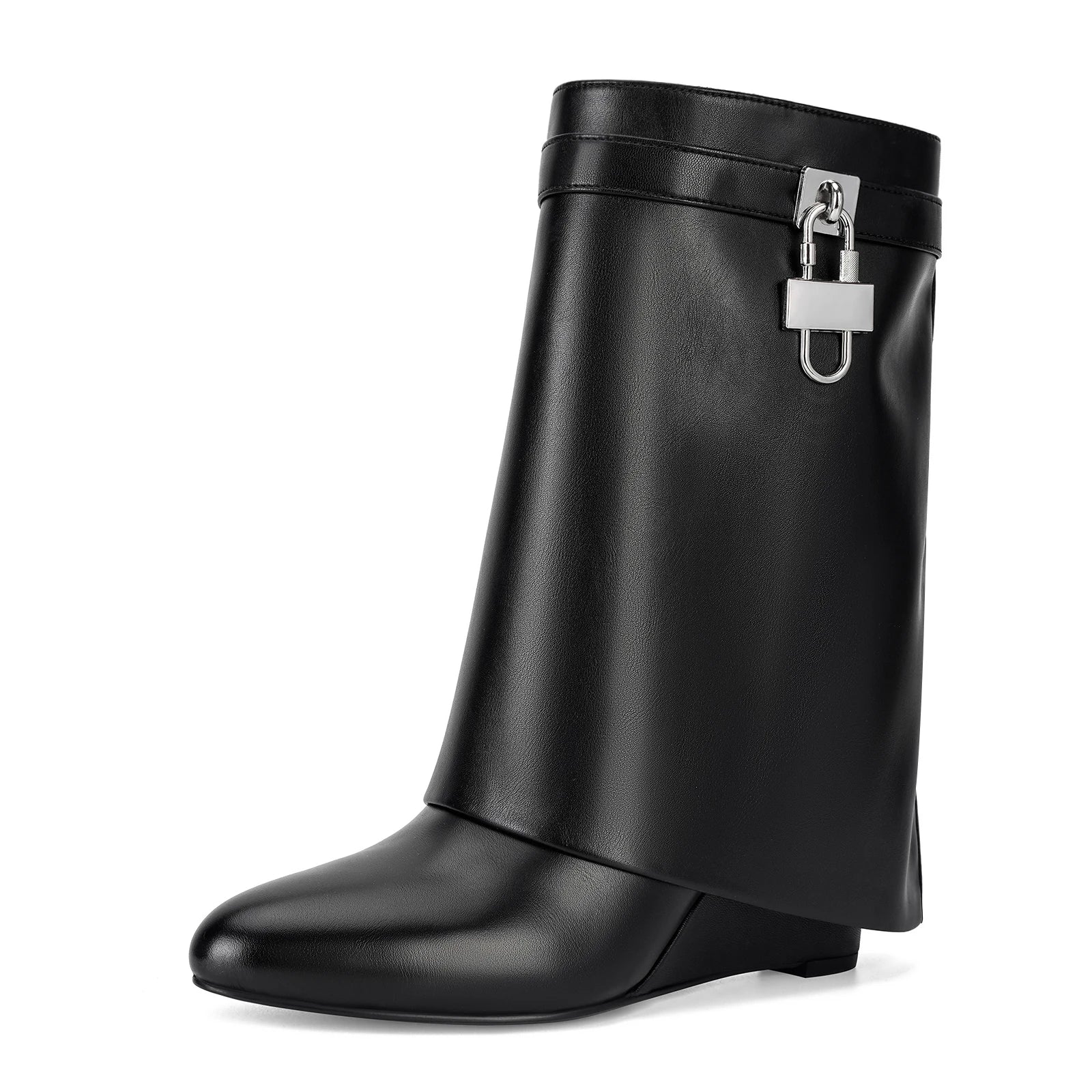 Women’s Wide Mid-Calf Booties with Padlock