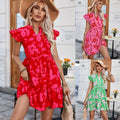 Leaf Sleeve V-Neck Midi Dress