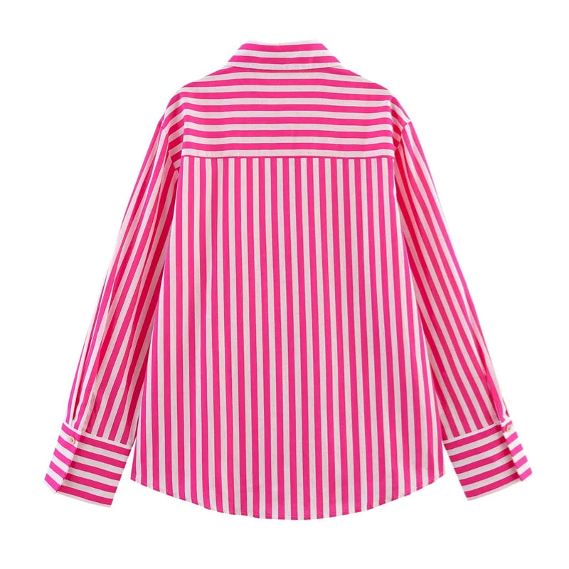 Closed Striped Long-Sleeved Lapel Shirt