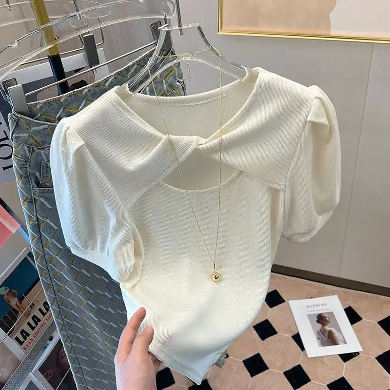 Breathable Slimming Puff Sleeve T-Shirt