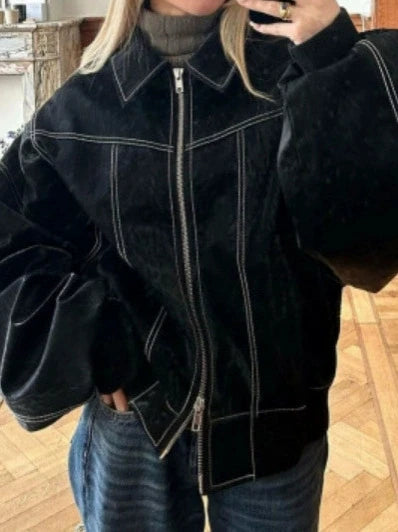 Women New Fashion Loose Long-sleeved Retro American Motorcycle Jacket