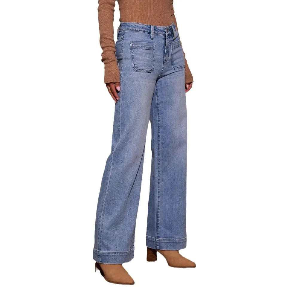 Women European and American Women's High Waisted Jeans Slim Wide Leg