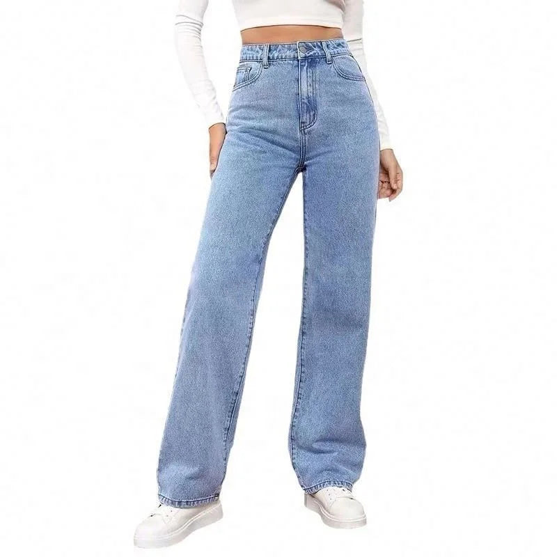 Wide Leg Washed Color Jeans